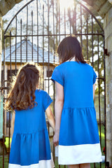 女の子用半袖ワンピース サステナブル子供服 ブルー