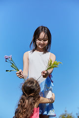 サステナブル子供服 ノースリーブ夏用ワンピース 白 海プリント