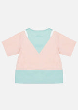 Girls Cotton Open Shoulder Pink Mint Green Short Sleeve T-shirt Japanese Children Tops Owa Yurika