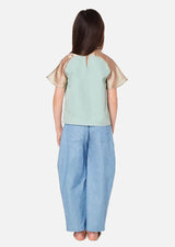 Girls champaign frill short sleeve mint green wrap top Japanese Children Clothing Owa Yurika