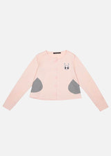 Girls pink cotton cardigan with stripe denim pocket Japanese Luxury Children Jacket Owa yurika