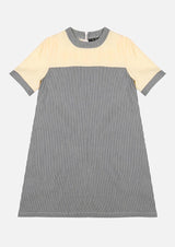 Girls Midi Stripe Denim Short Sleeve Yellow Dress Japanese Children Clothing Owa Yurika