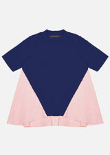 Girls pink side and back frill short sleeve navy T-shirt Children Tops Owa Yurika Japanese Luxury Brand