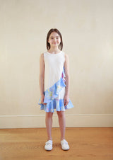 サステナブル子供服 ノースリーブ夏用ワンピース 白 海プリント