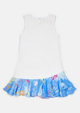 サステナブル子供服 ノースリーブ夏用ワンピース 白 海プリント