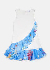 サステナブル子供服 ノースリーブ夏用ワンピース 白 海プリント