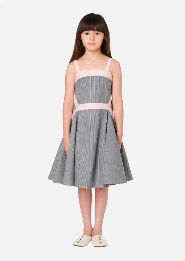 Girls Summer Stripe Denim Dress Japanese Luxury Children Clothing Owa Yurika