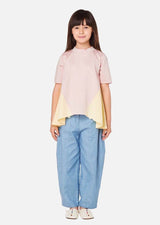 Girls yellow side and back frill pink short sleeve T-shirt Children Tops Owa Yurika Japanese Luxury Brand